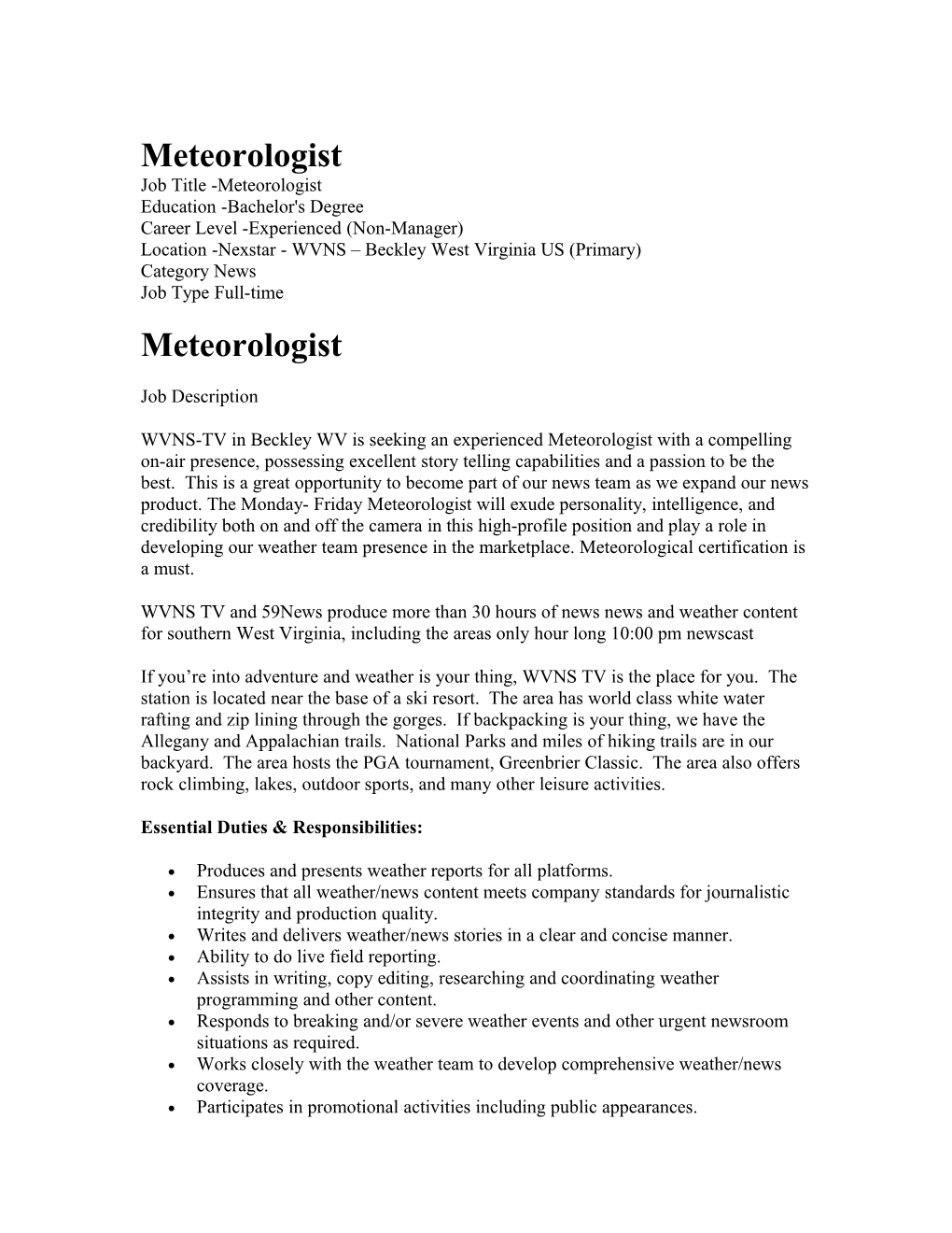 Job Title -Meteorologist