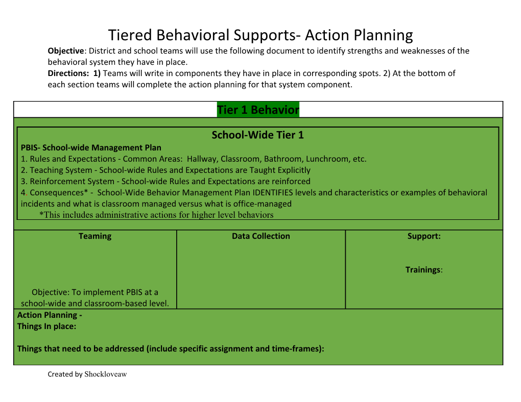 Tiered Behavioral Supports- Action Planning