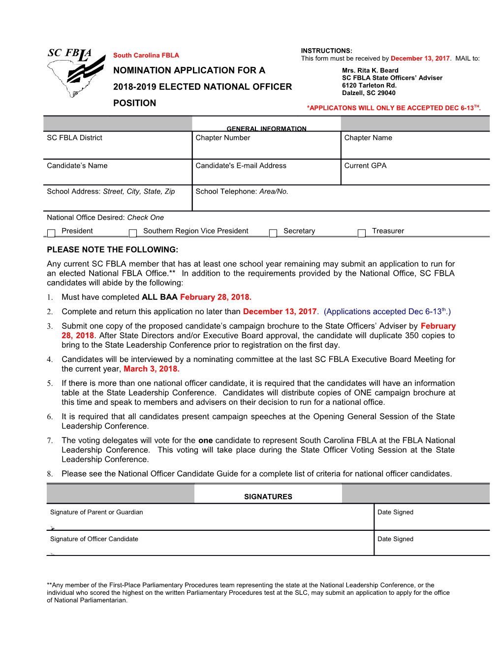 National Officer Nomination Application Form