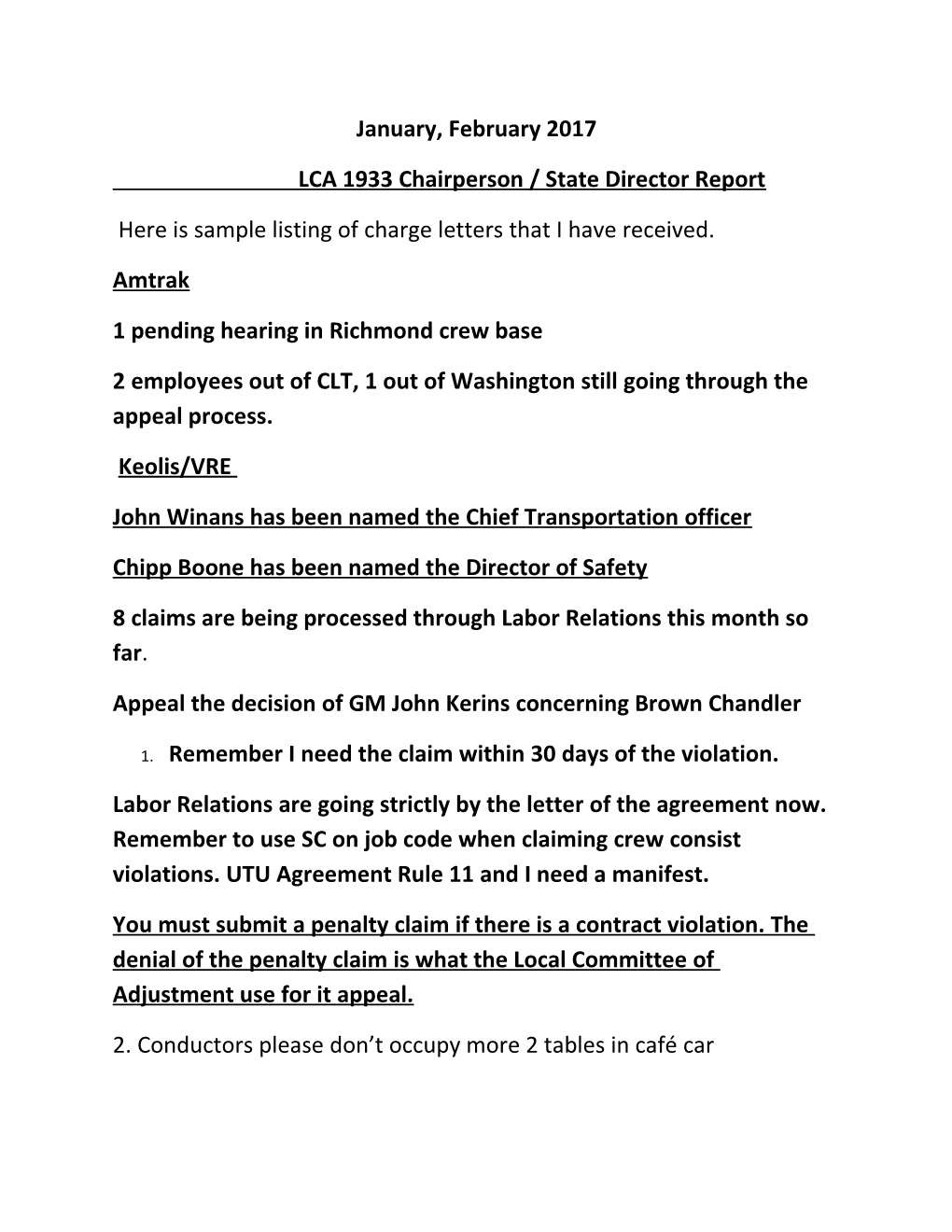 LCA 1933 Chairperson / State Director Report