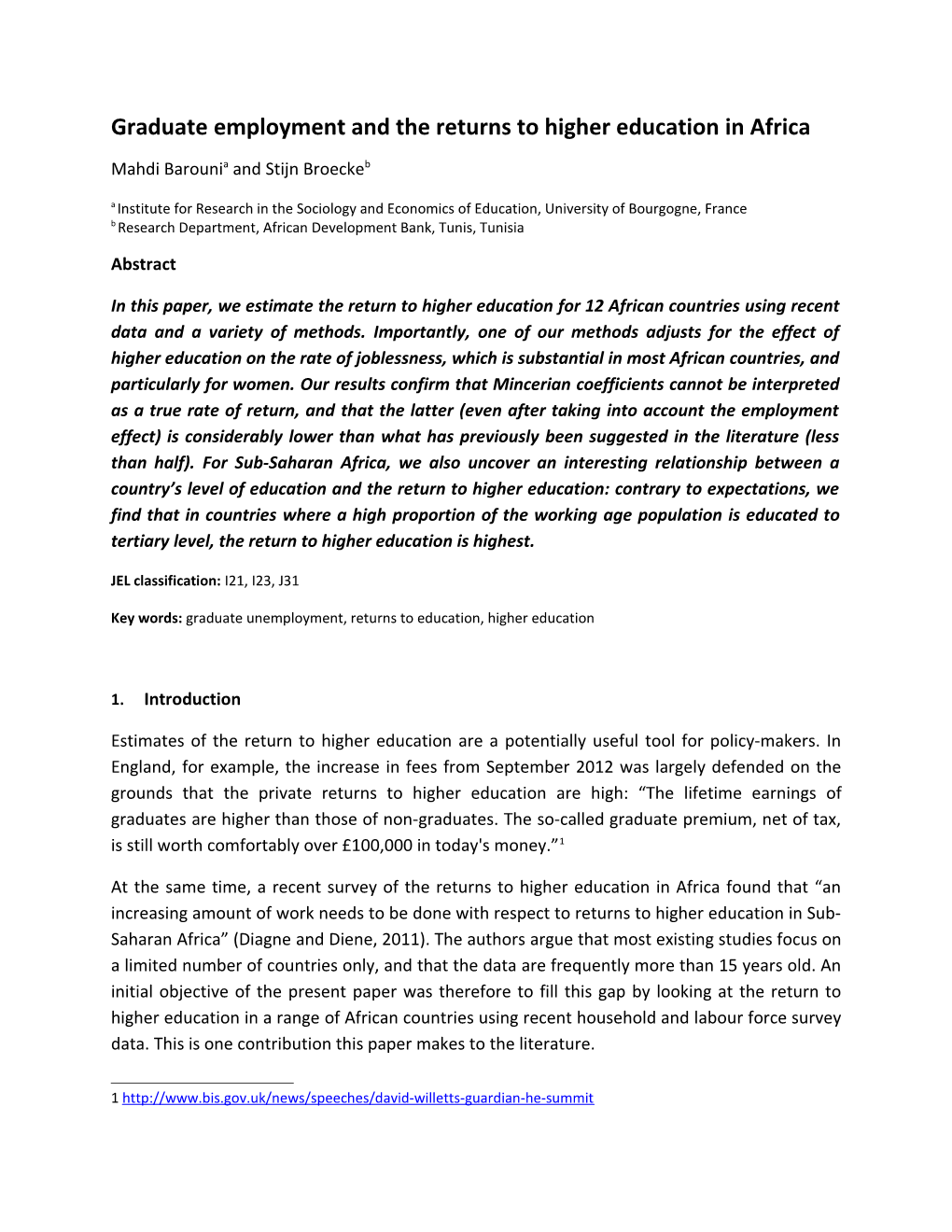 Graduate Employment and the Returns to Higher Education in Africa