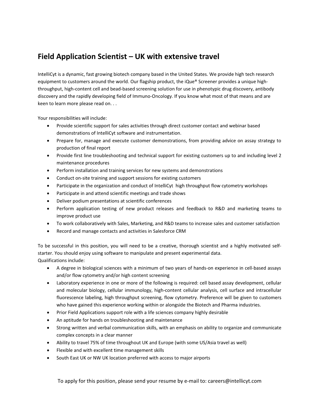 Field Application Scientist UK with Extensive Travel