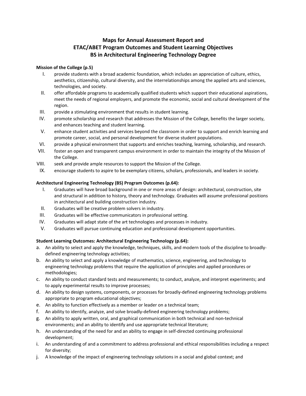 ETAC/ABET Program Outcomes and Student Learning Objectives
