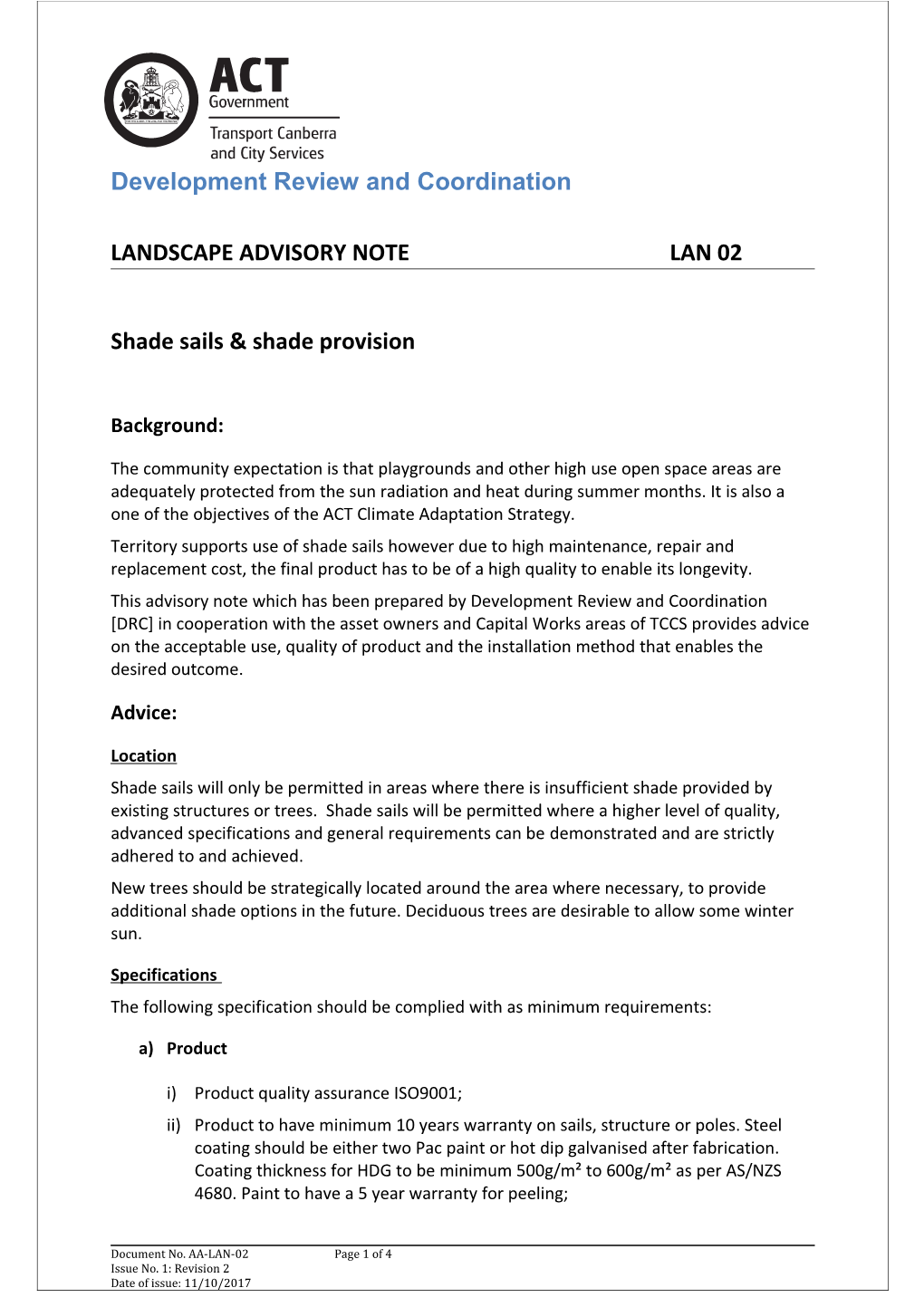 Landscape Advisory Note 2 Shade Sails and Shade Provision