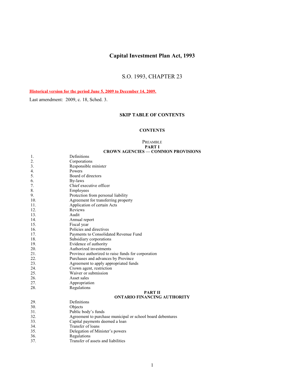 Capital Investment Plan Act, 1993, S.O. 1993, C. 23