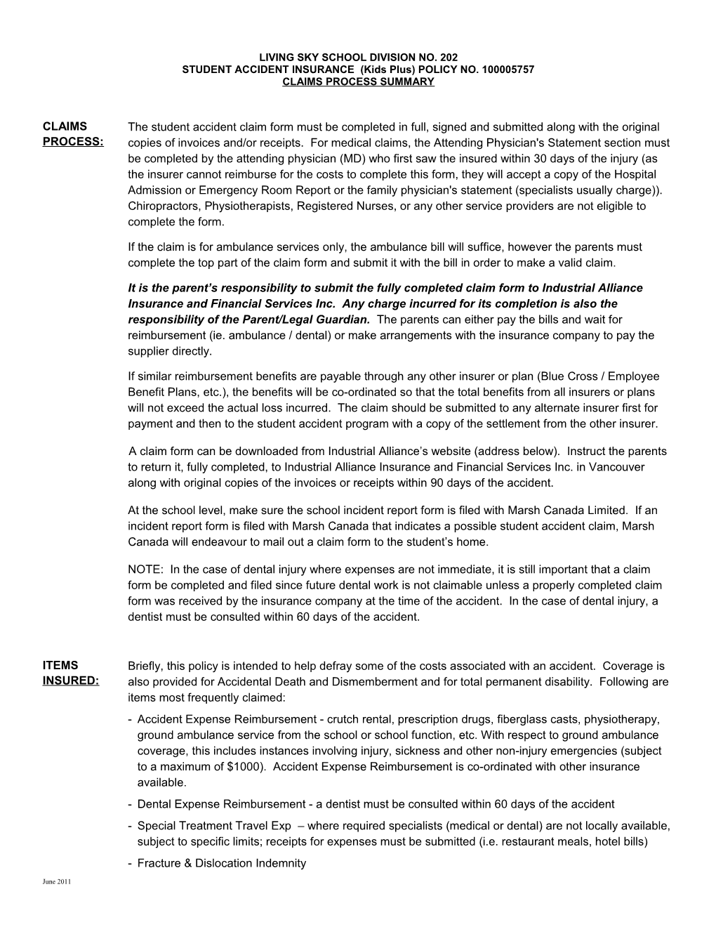 Borderland School Div # 68 Student Accident Insurance