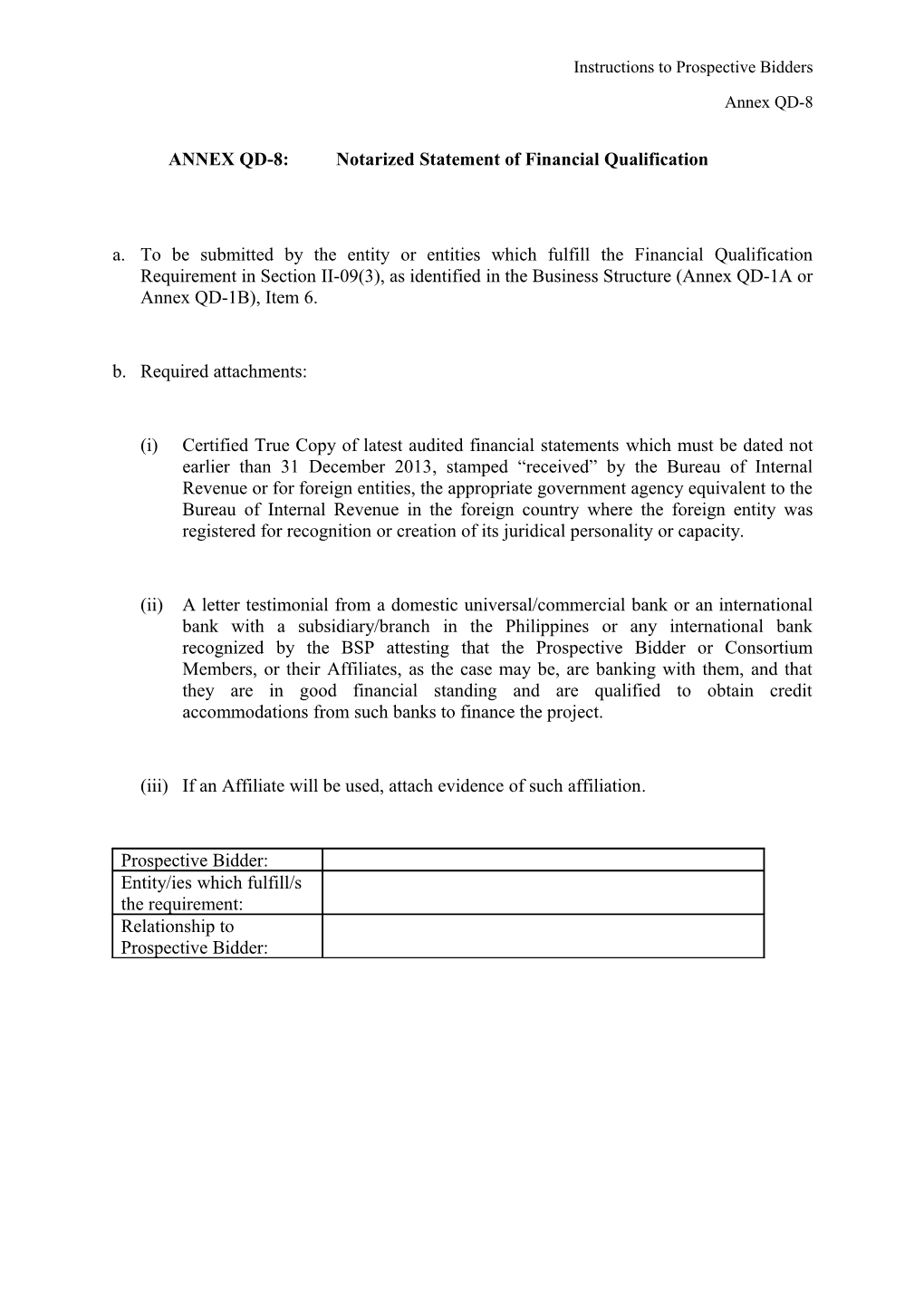 ANNEX QD-8:Notarized Statement of Financial Qualification
