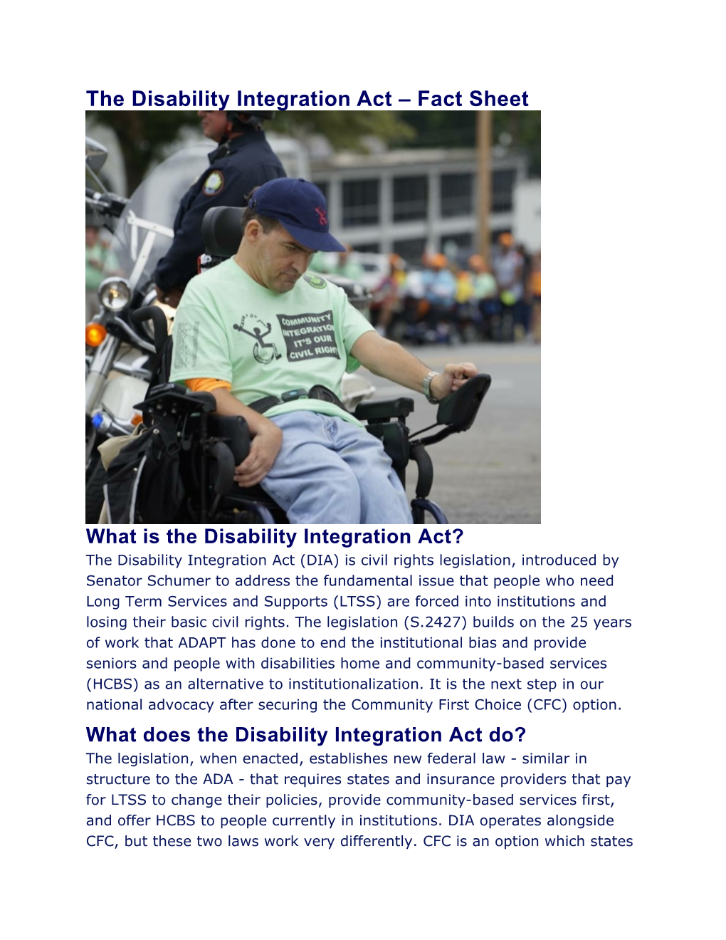 The Disability Integration Act Fact Sheet
