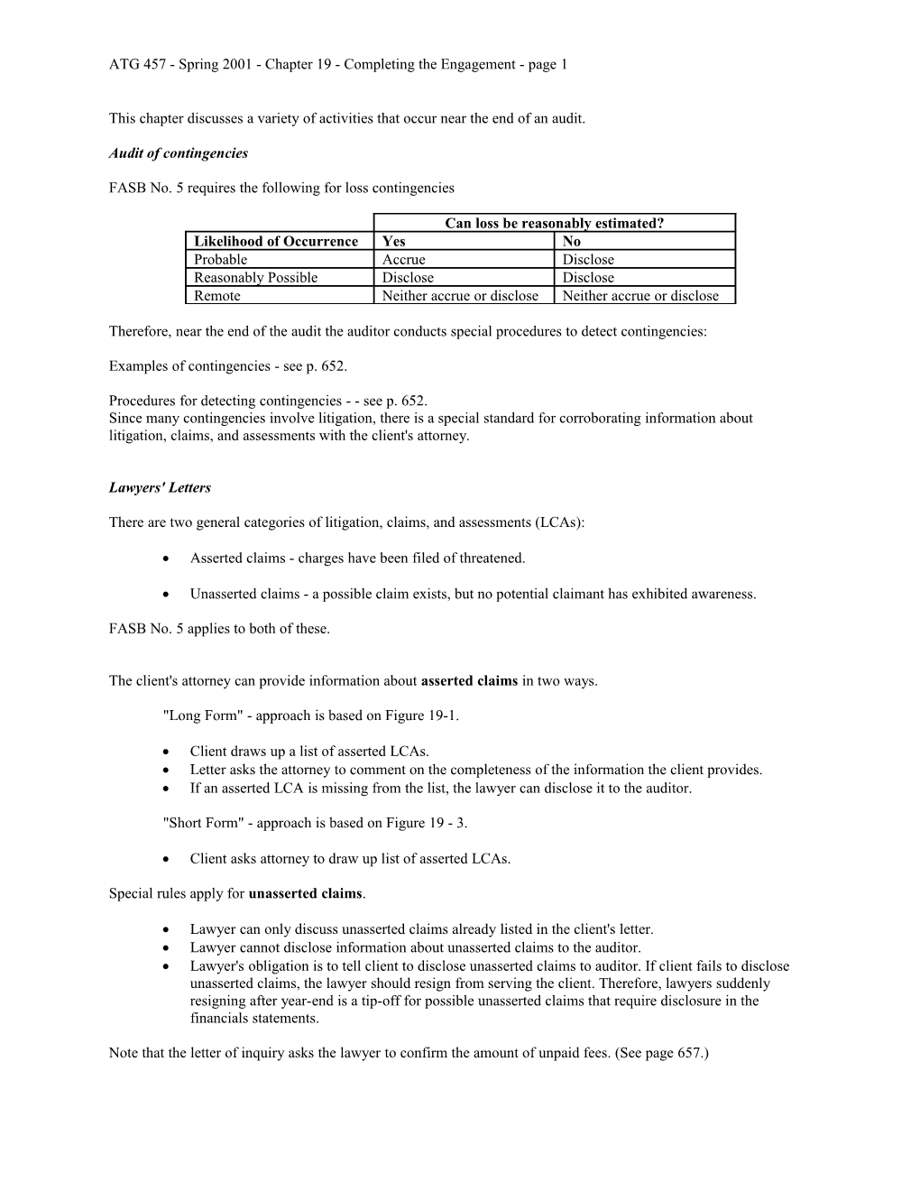 ATG 457 - Spring 2000 - Chapter 19 - Completing the Engagement