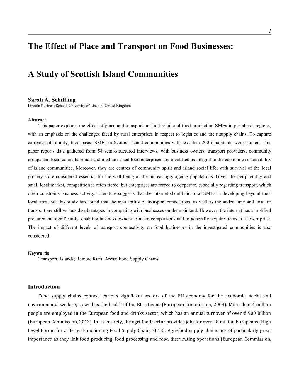 The Effect of Place and Transport on Food Businesses