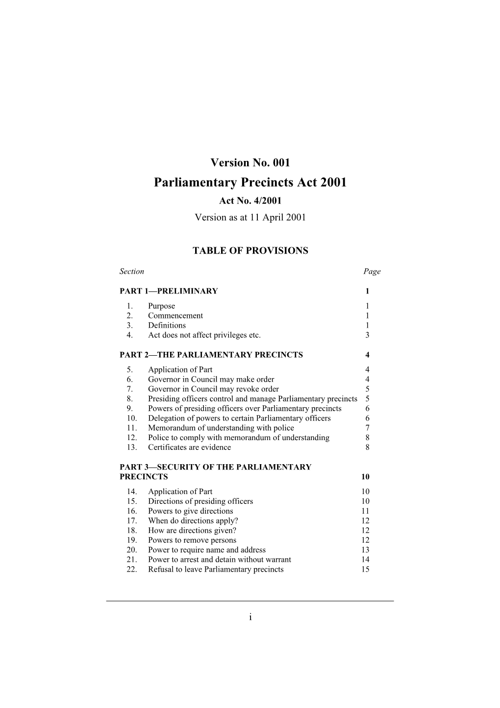 Parliamentary Precincts Act 2001