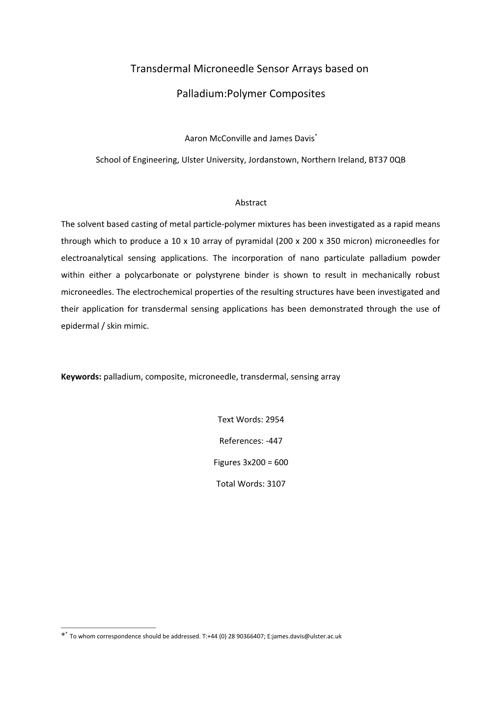 Transdermal Microneedle Sensor Arrays Based On