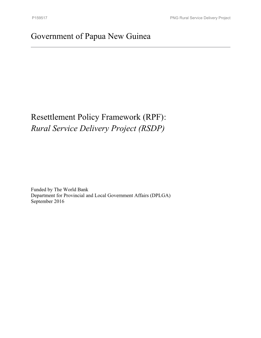 P159517PNG Rural Service Delivery Project