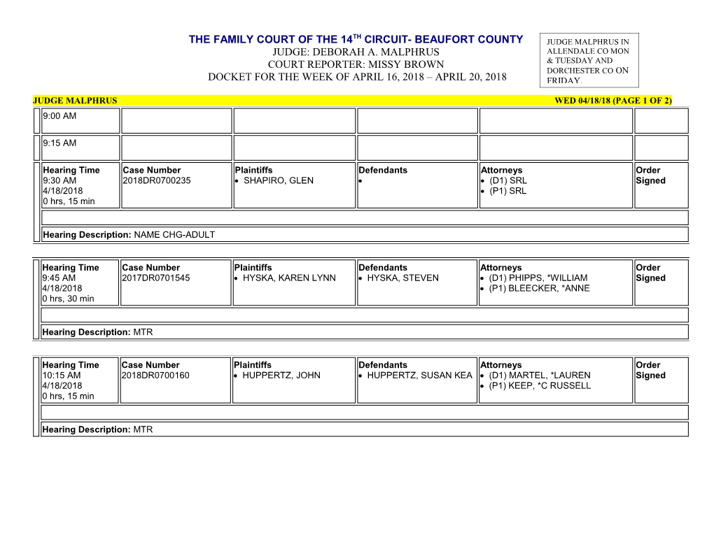 Judge Malphrus Wed 04/18/18 (Page 1 of 2)