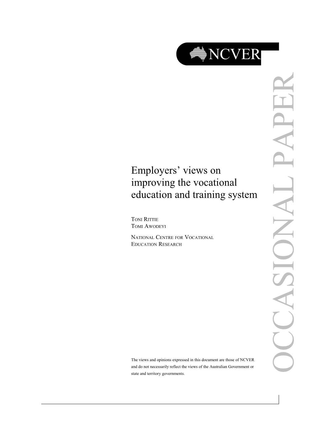 Employers' Views Occasional Paper