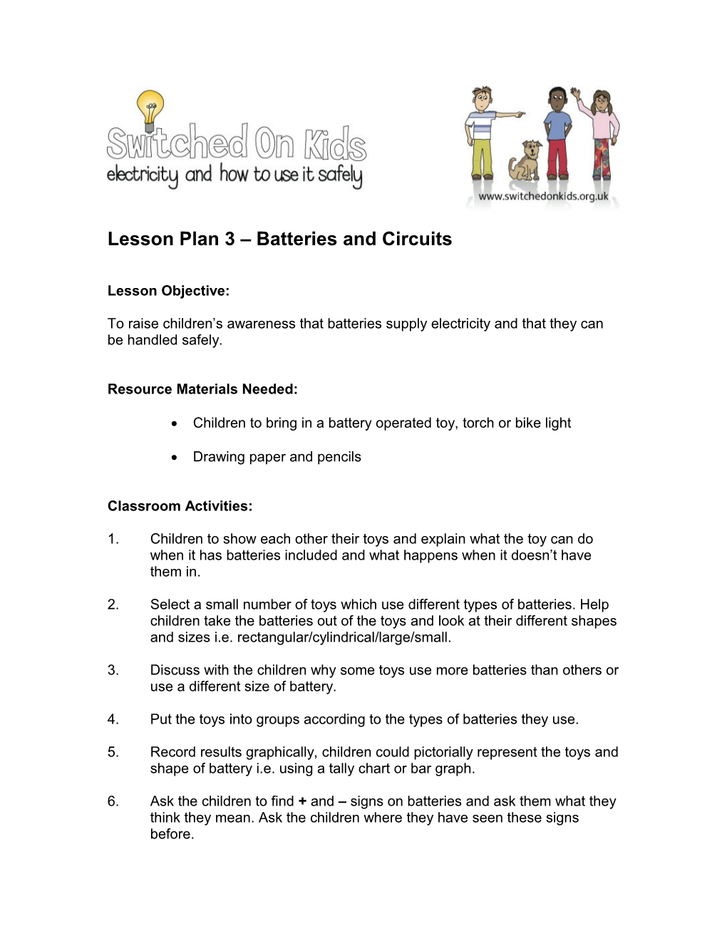 Lesson Plan 3 Batteries and Circuits