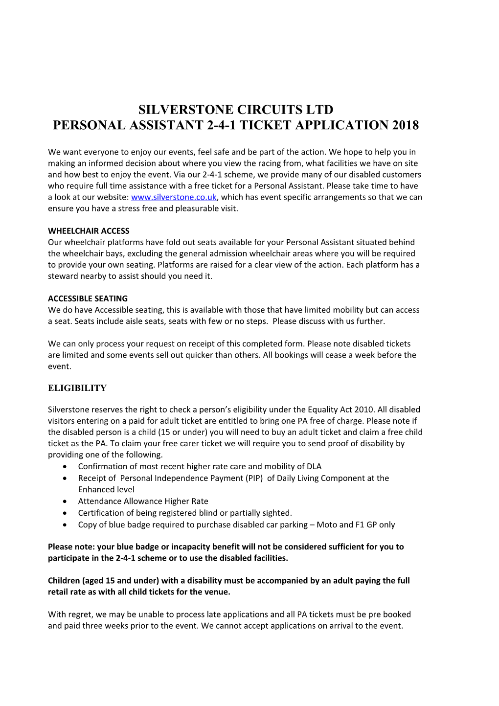 Personal Assistant 2-4-1 Ticket Application 2018