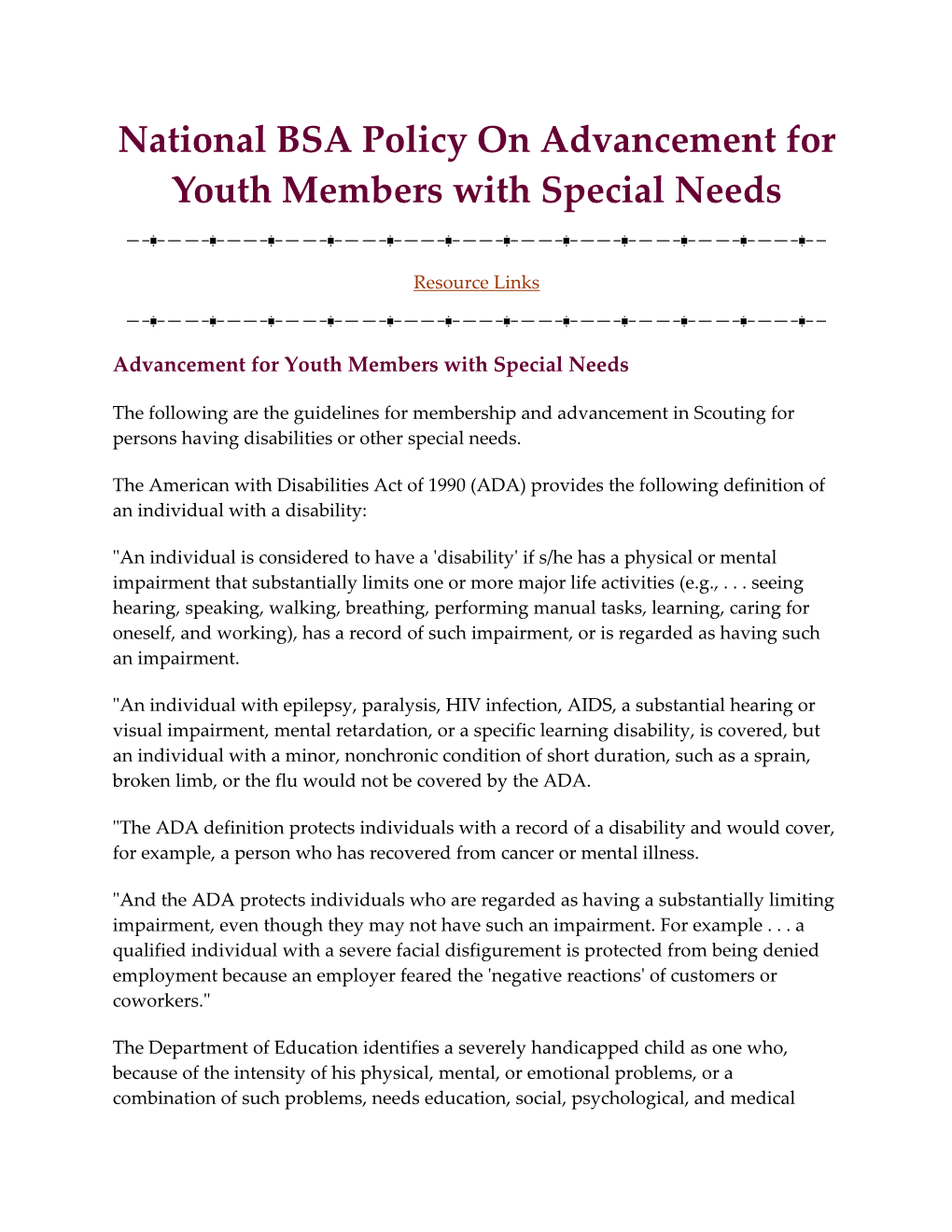 National BSA Policy on Advancement for Youth Members with Special Needs