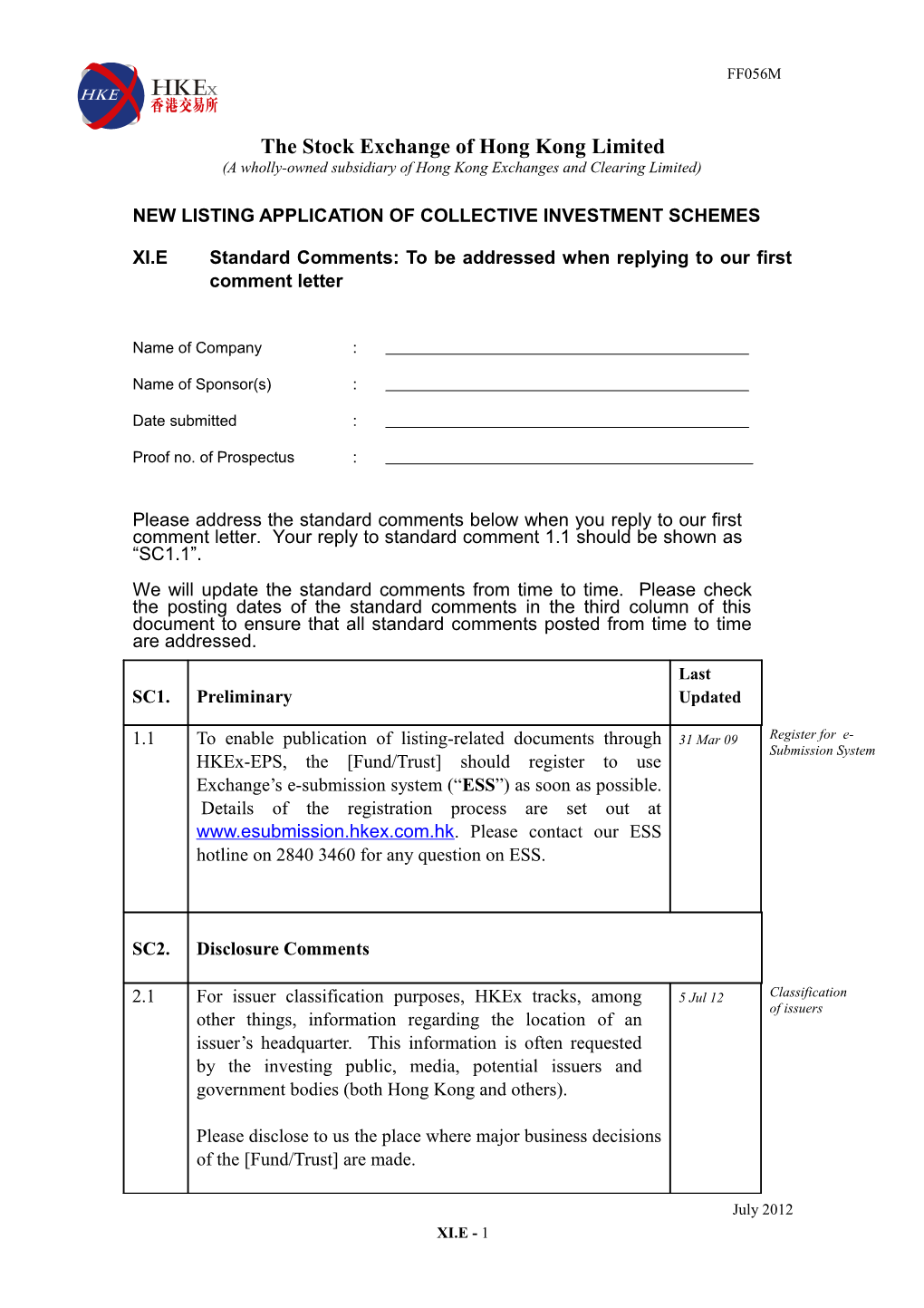 New Listing Application of Collective Investment Schemes