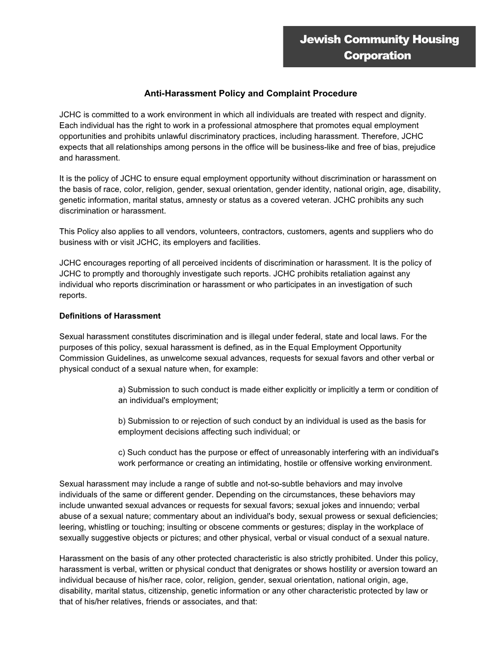 Anti-Harassment Policy and Complaint Procedure