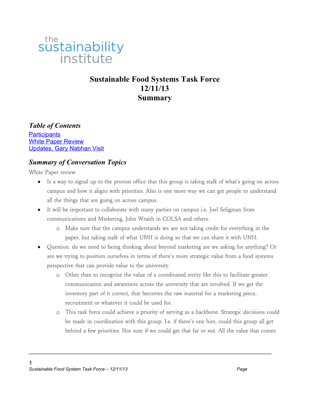 Sustainable Food Systems Task Force