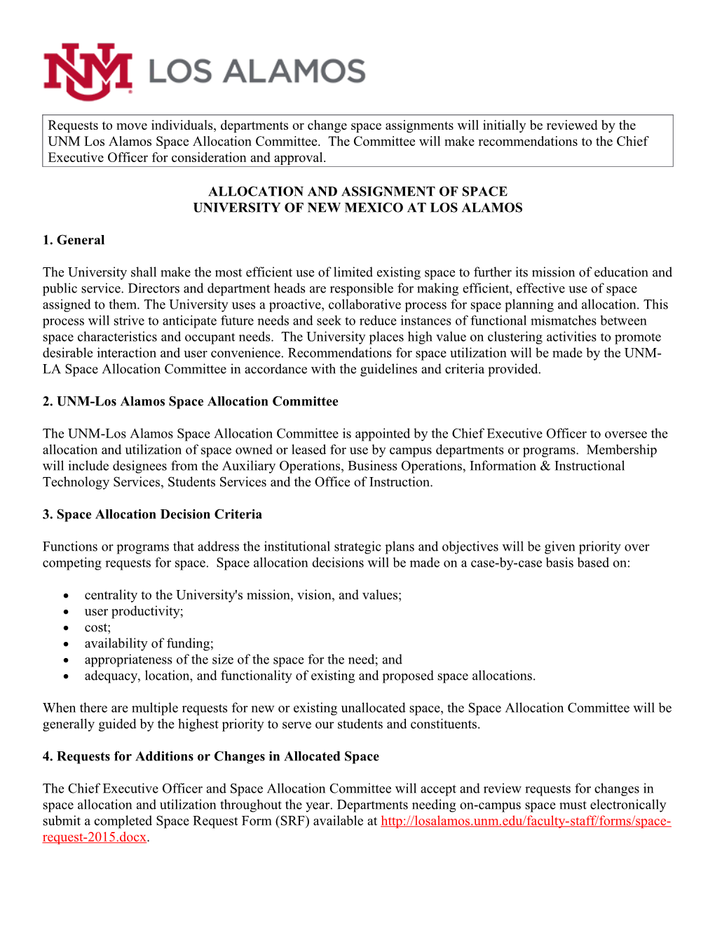 2. UNM-Los Alamos Space Allocation Committee