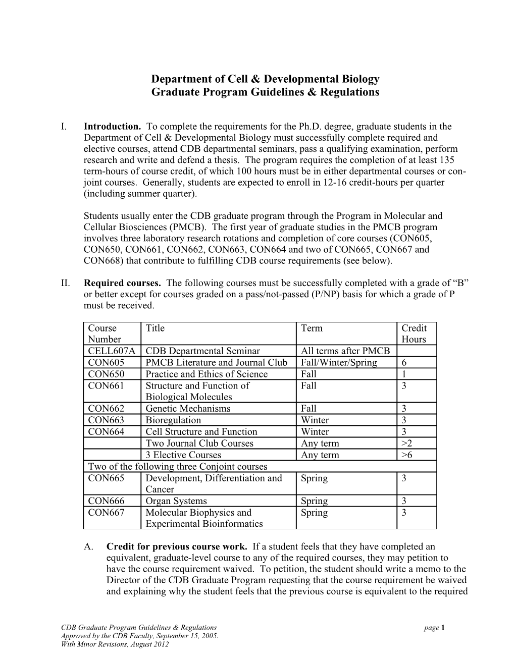 CDB Graduate Program Regulations
