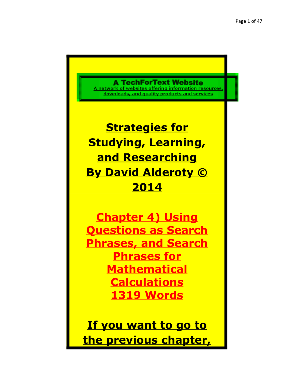 Chapter 4) Using Questions As Search Phrases, and Search Phrases for Mathematical Calculations