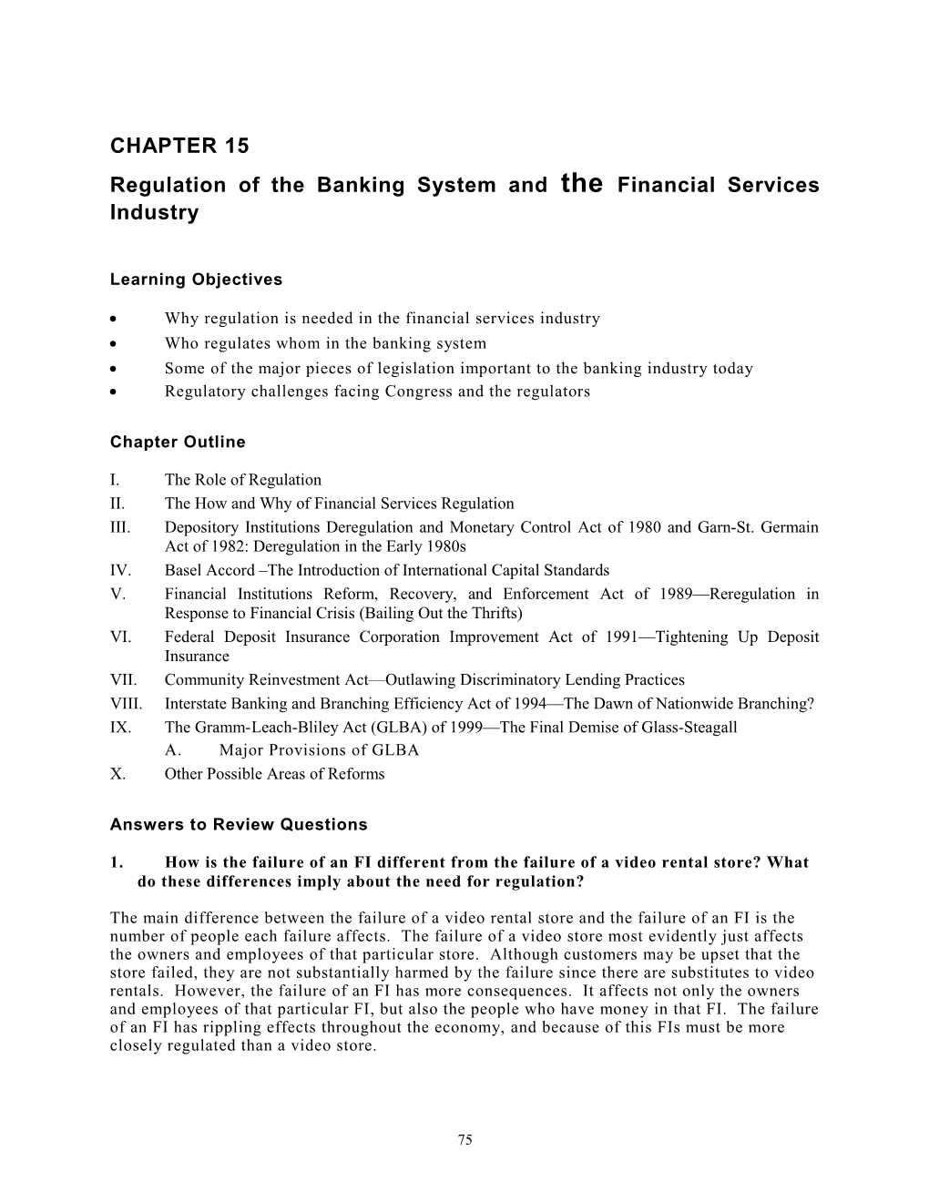 Regulation of the Banking System and the Financial Services Industry