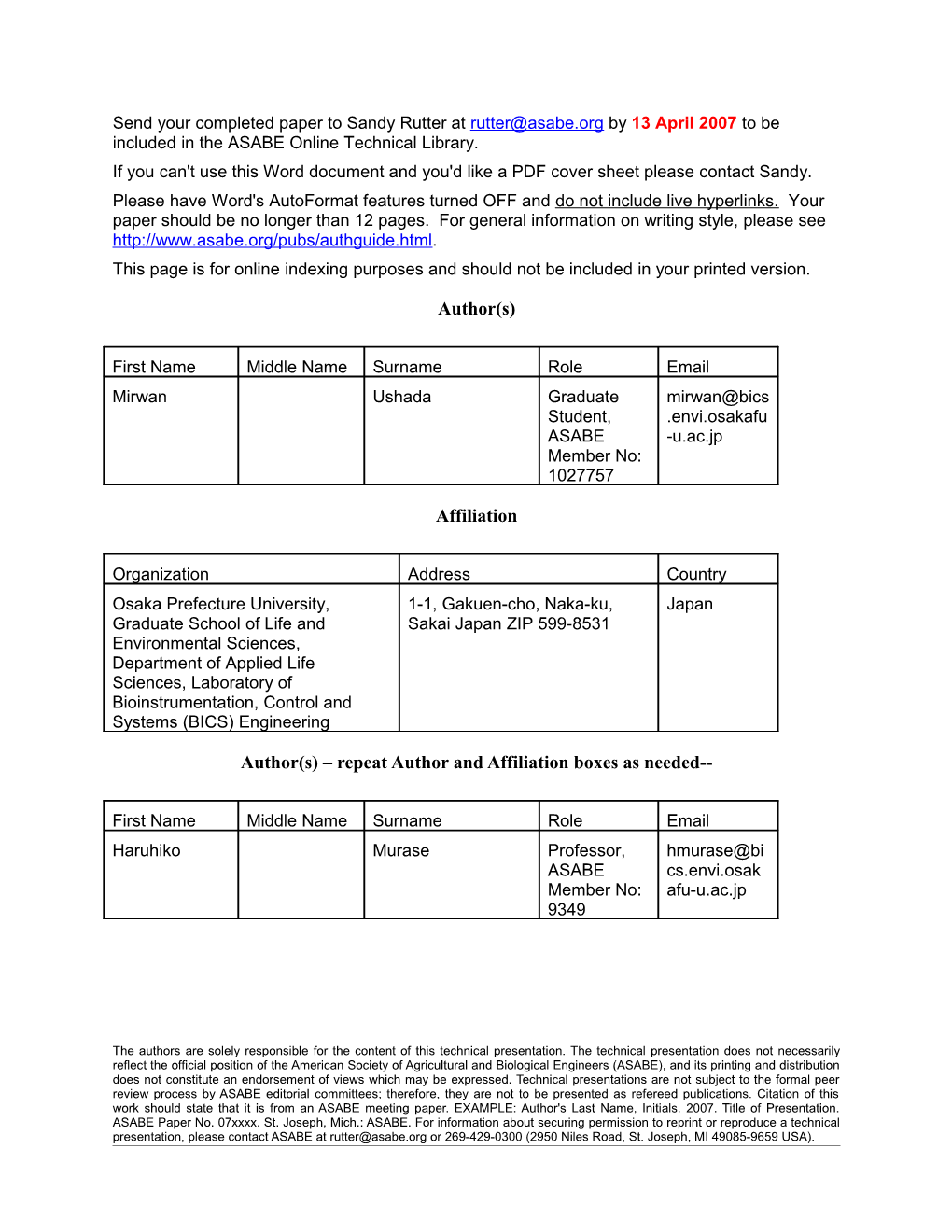 Author(S) Repeat Author and Affiliation Boxes As Needed