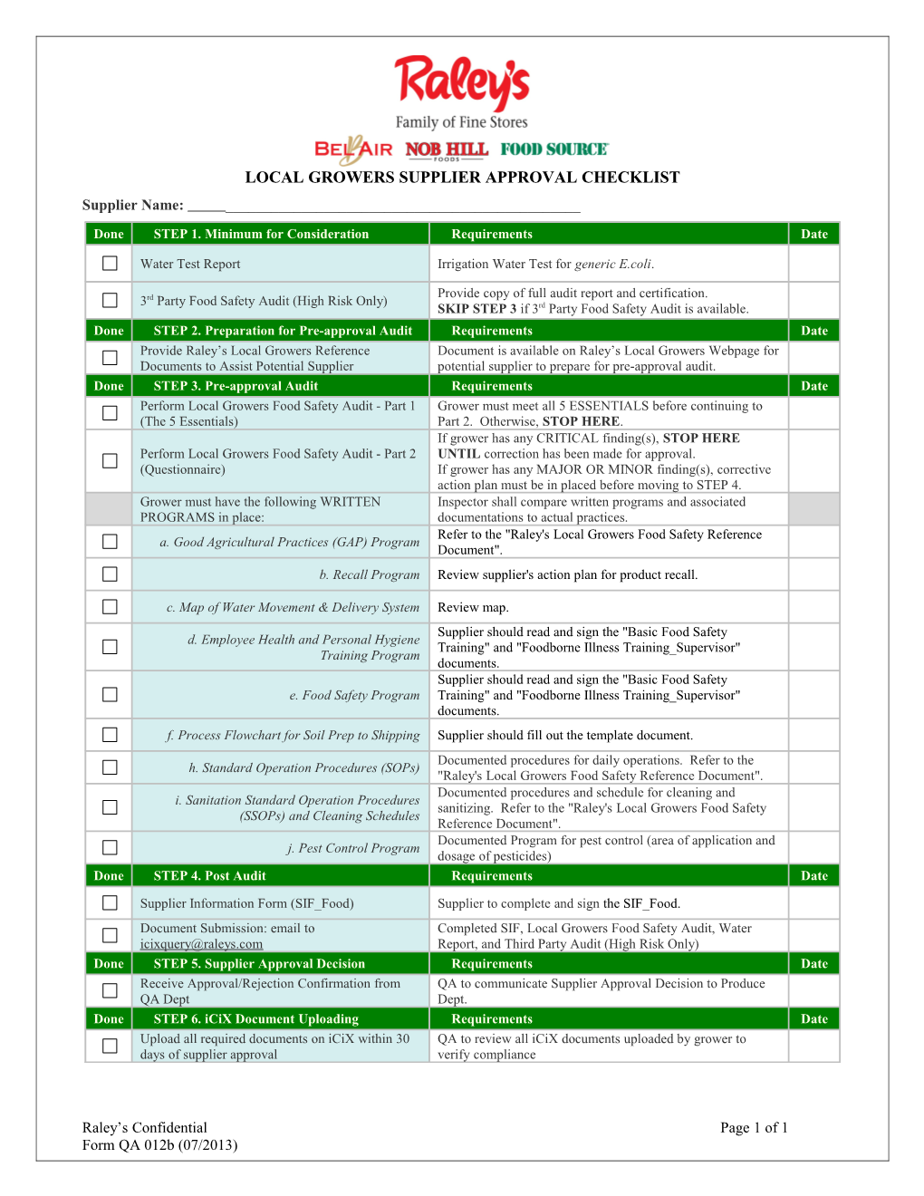 Raley S Supplier Certificate of Insurance Specification