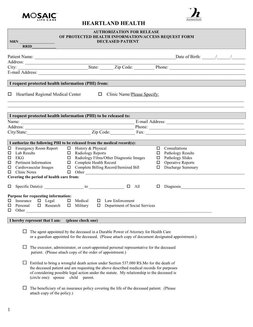 Of Protected Health Information/Access Request Form