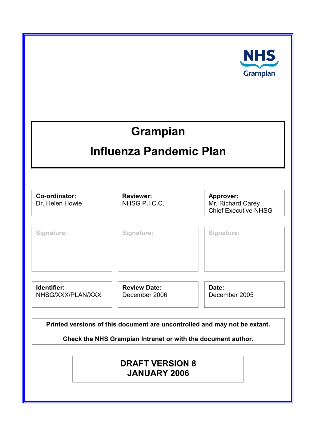 NHS Grampian Influenza Pandemic Plan