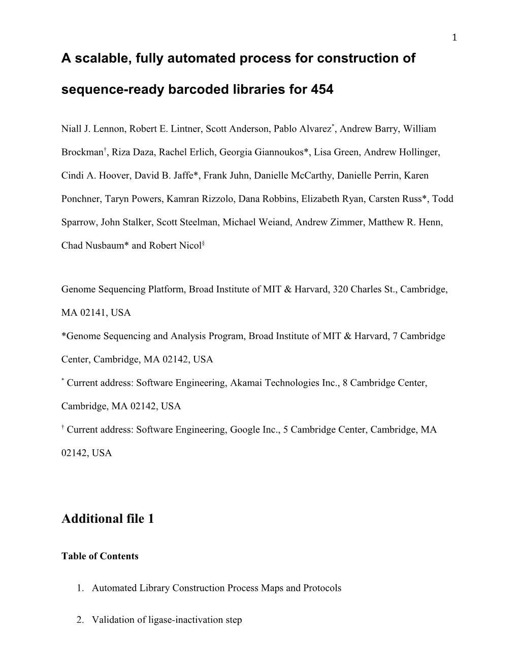 A Scalable, Fully Automated Process for Construction of Sequence-Ready Barcoded Libraries