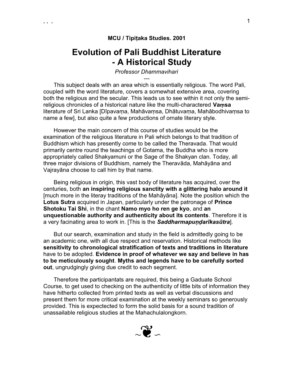 Evolution of Pali Buddhist Literature - a Historical Study