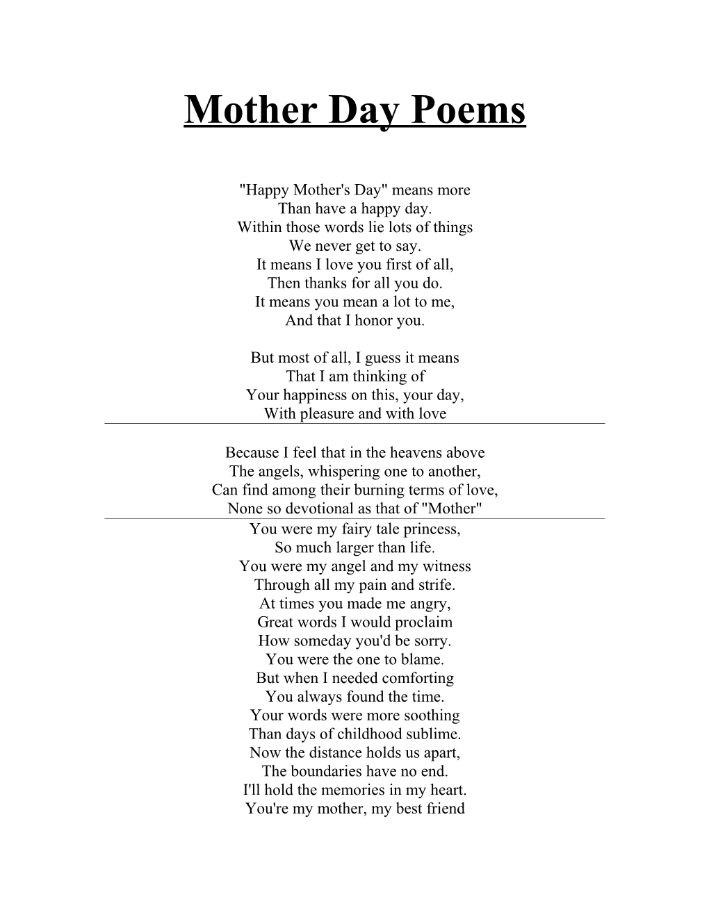 Mother Day Poems