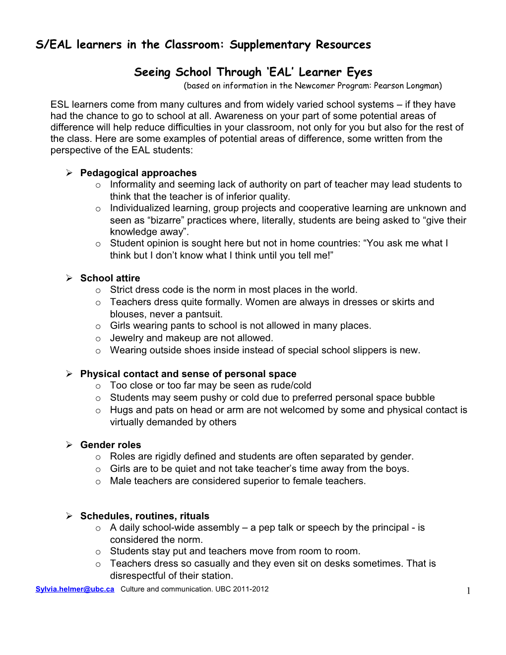 S/EAL Learners in the Classroom: Supplementary Resources