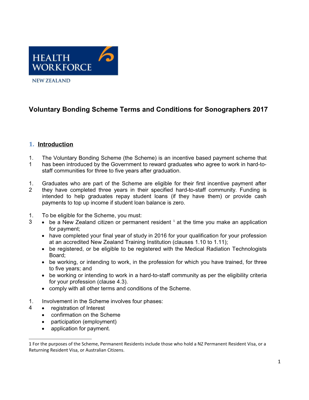 Voluntary Bonding Scheme Terms and Conditions for Sonographers 2017
