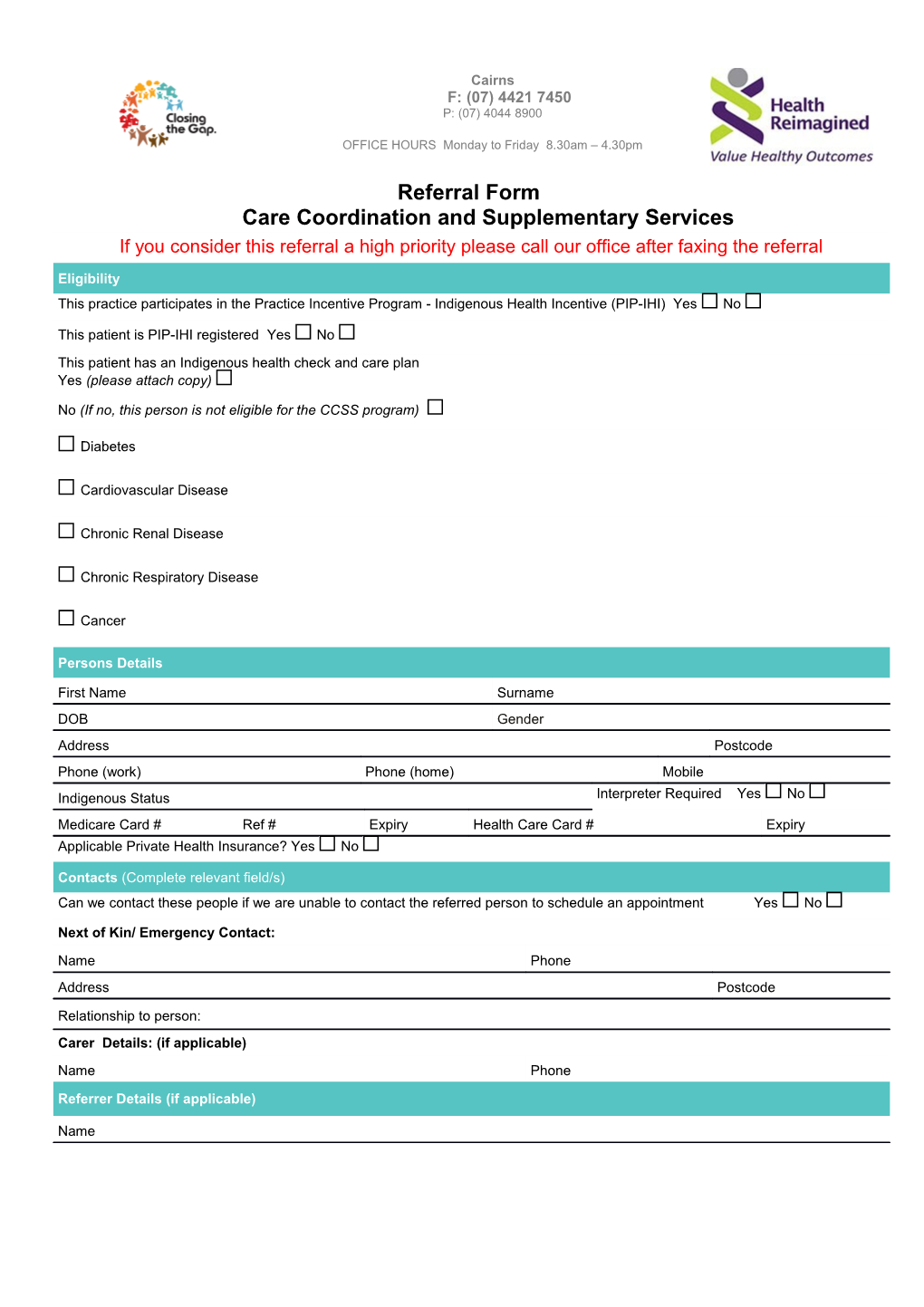 Referral Form Care Coordination and Supplementary Services