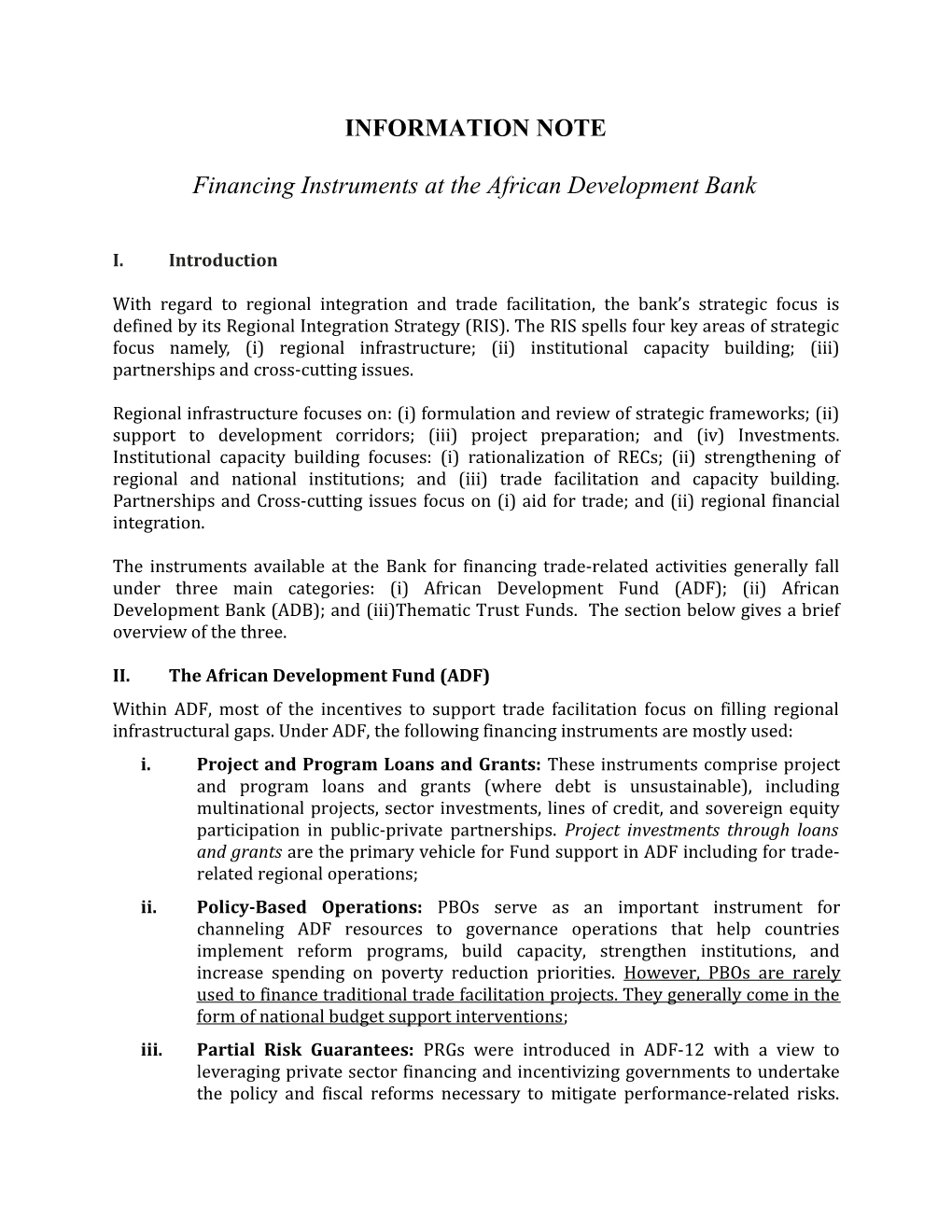 Financing Instruments at the African Development Bank