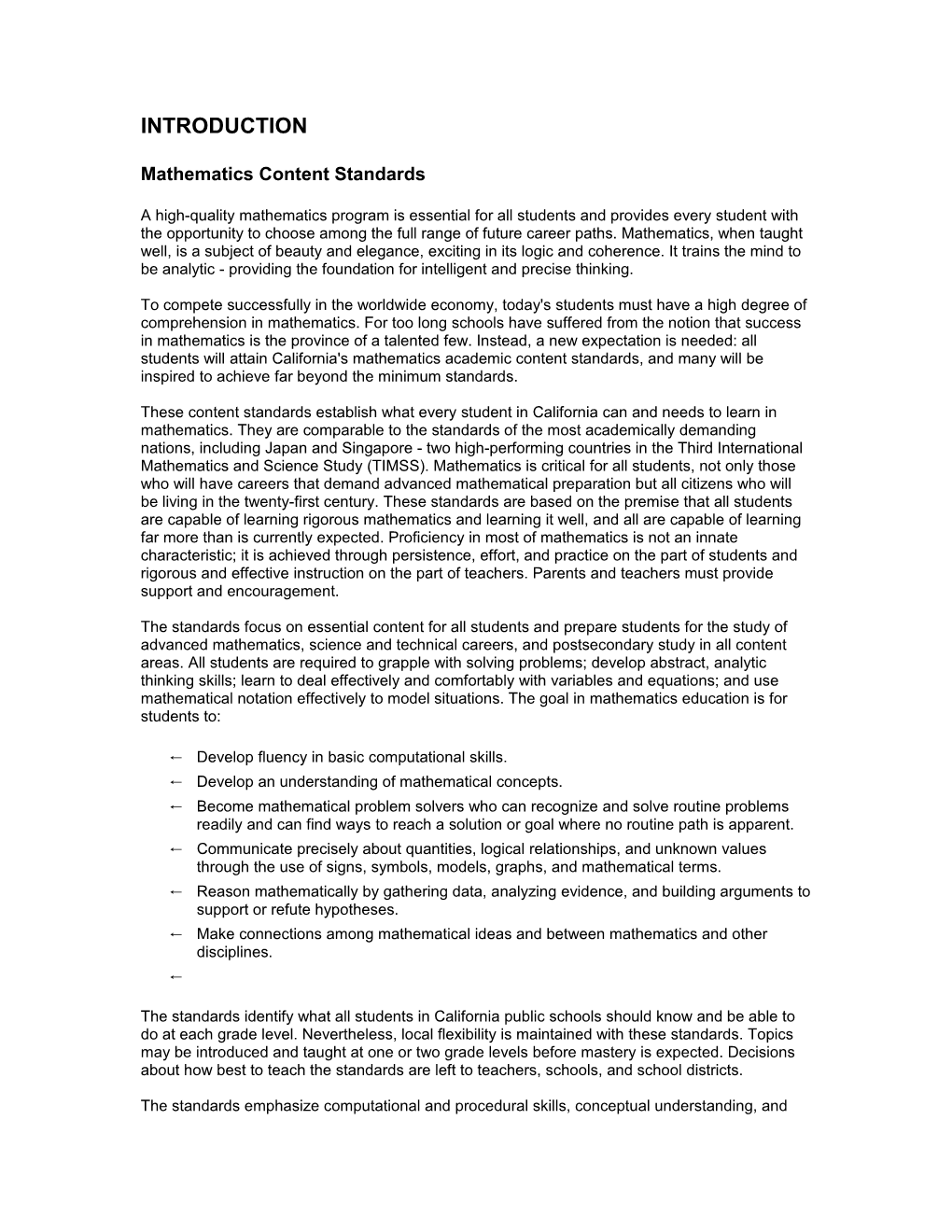 Mathematics Content Standards - Content Standards (CA Dept of Education)