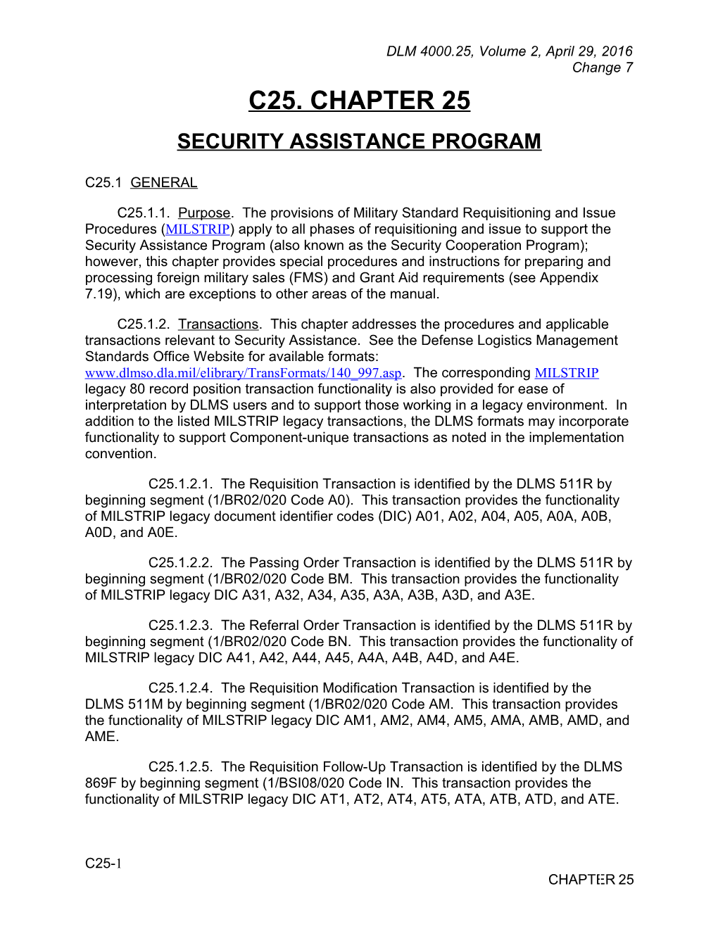 Chapter 25 Security Assistance Program