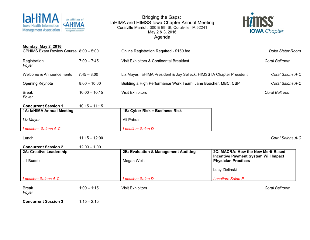 Iahima and HIMSS Iowa Chapter Annual Meeting