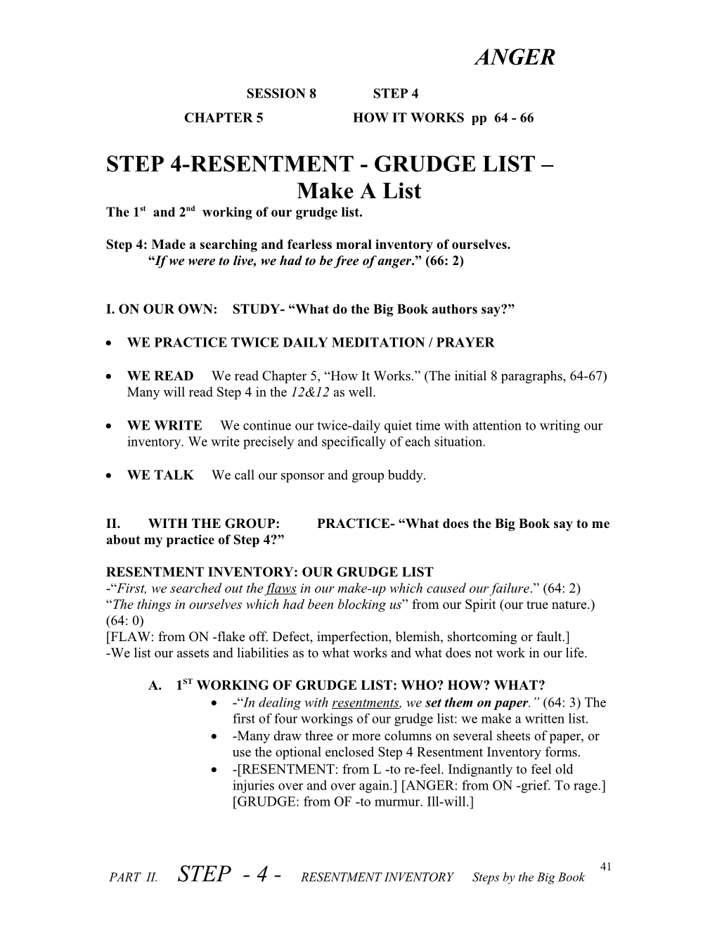 Step 4-Resentment - Grudge List