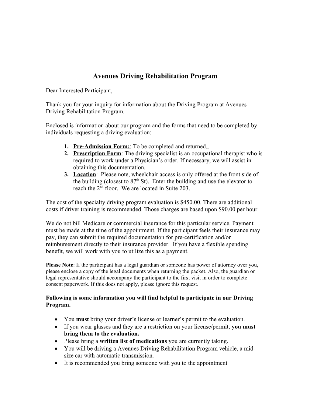 Avenues Driving Rehabilitation Program
