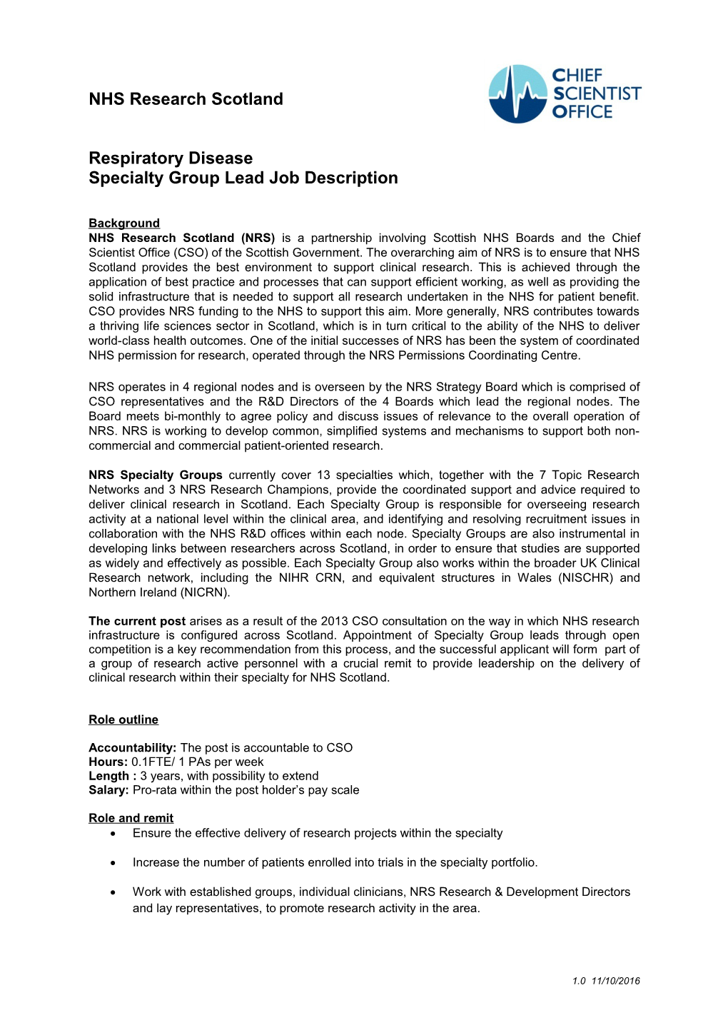 Specialty Group Lead Job Description