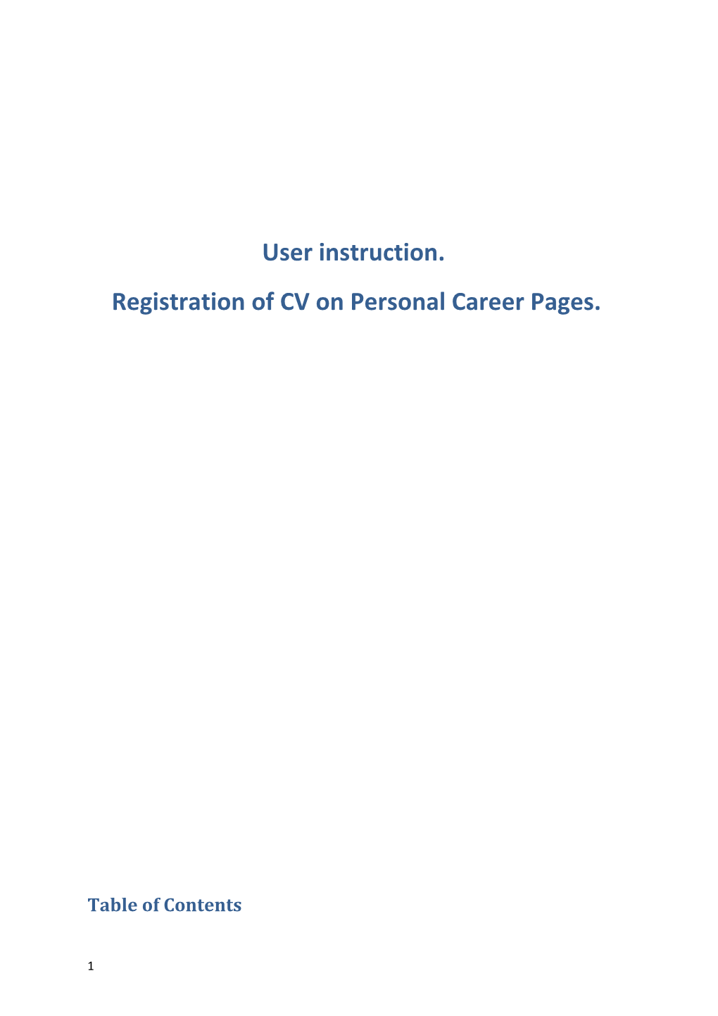 Registration of CV on Personal Career Pages