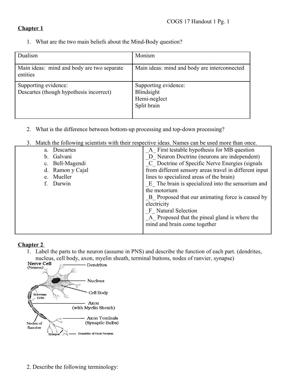 COGS 17 Handout 1 Pg. 1