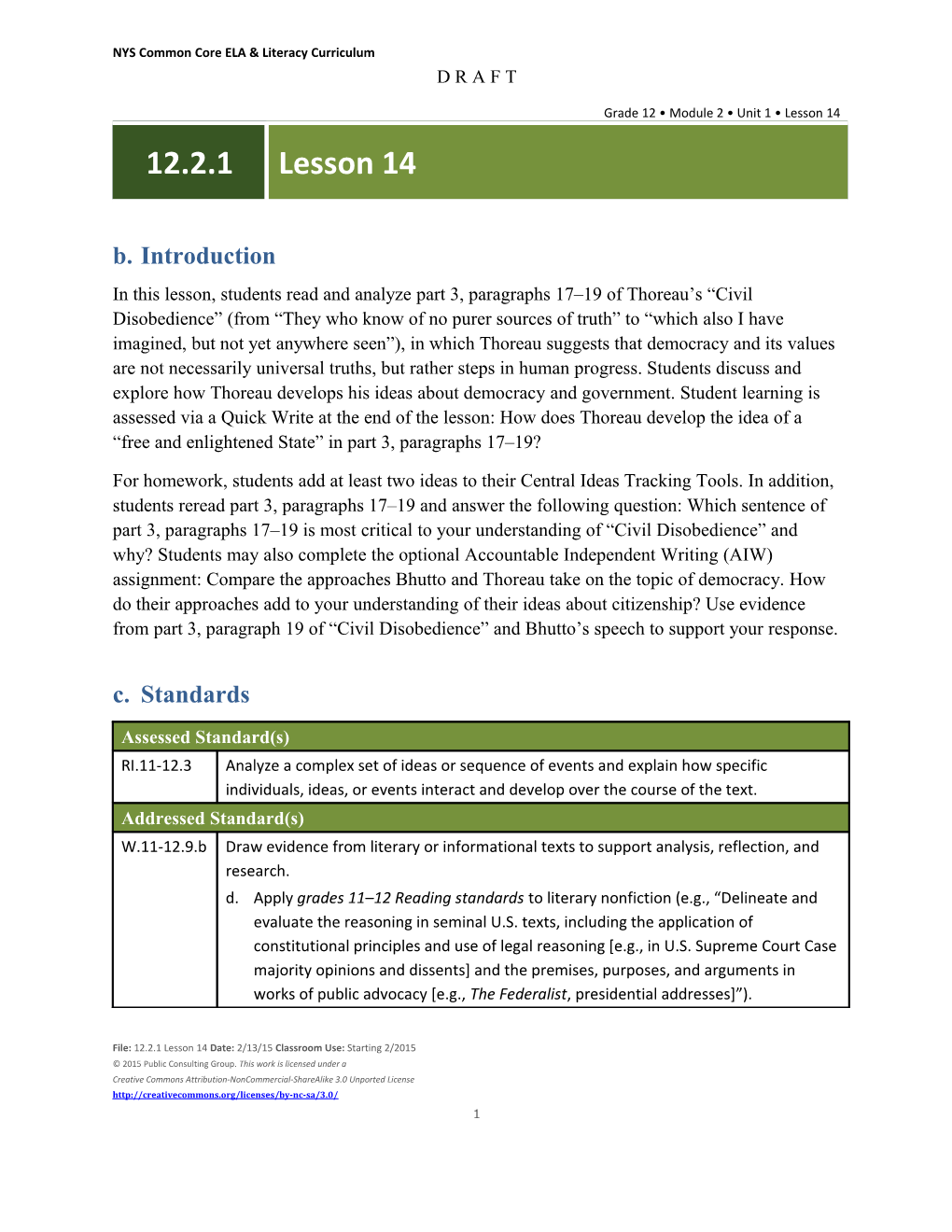 In This Lesson, Students Read and Analyze Part 3, Paragraphs 17 19 of Thoreau S Civil
