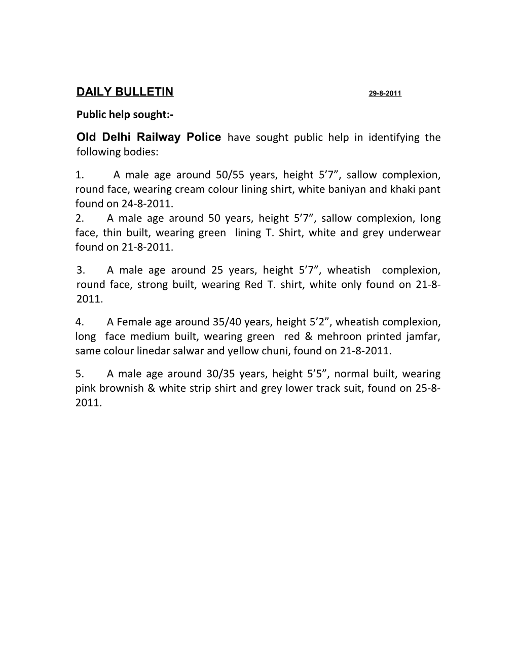 Daily Bulletin 29-8-2011